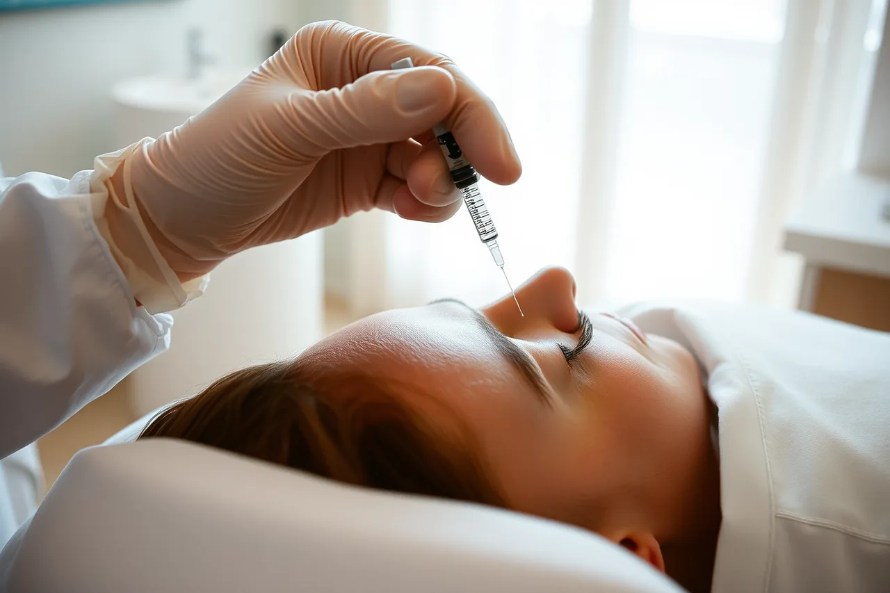Clinician injecting neurotoxin into a patient's forehead (Med spa service packages that sell for new owners)
