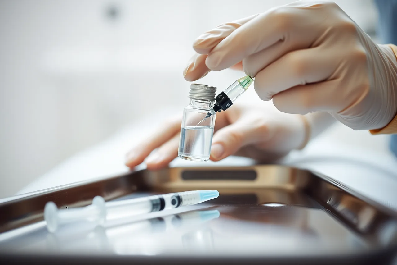 Gloved hands drawing solution from a vial into a syringe (Charging properly for med spa services, explained)